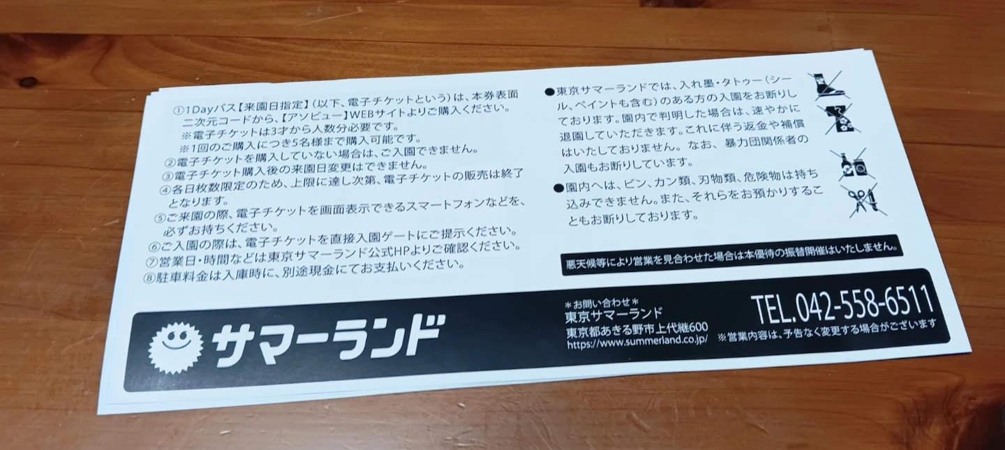 サマーランドチケット3枚の写真2枚目