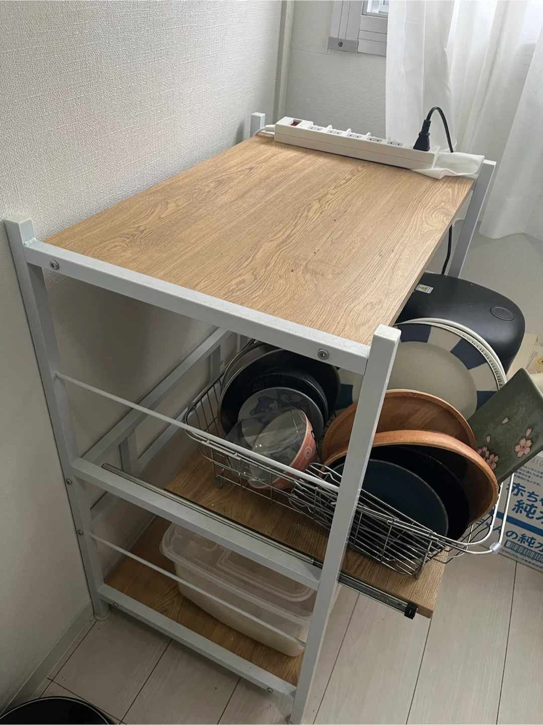 レンジ台 キッチンラック スライド棚付
