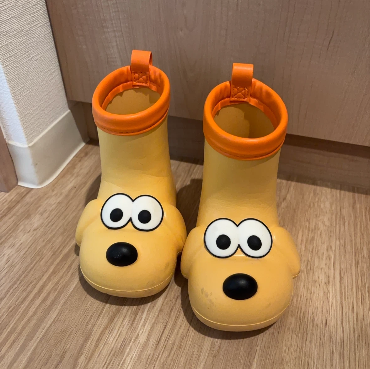 犬デザイン キッズレインブーツ 16cm イエロー