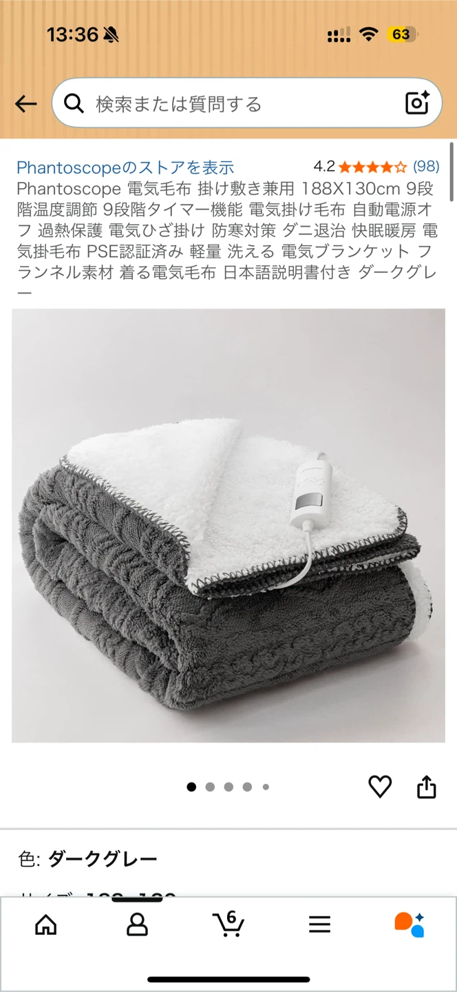 ファントスコープ 電気毛布 掛け敷き兼用　ベージュ