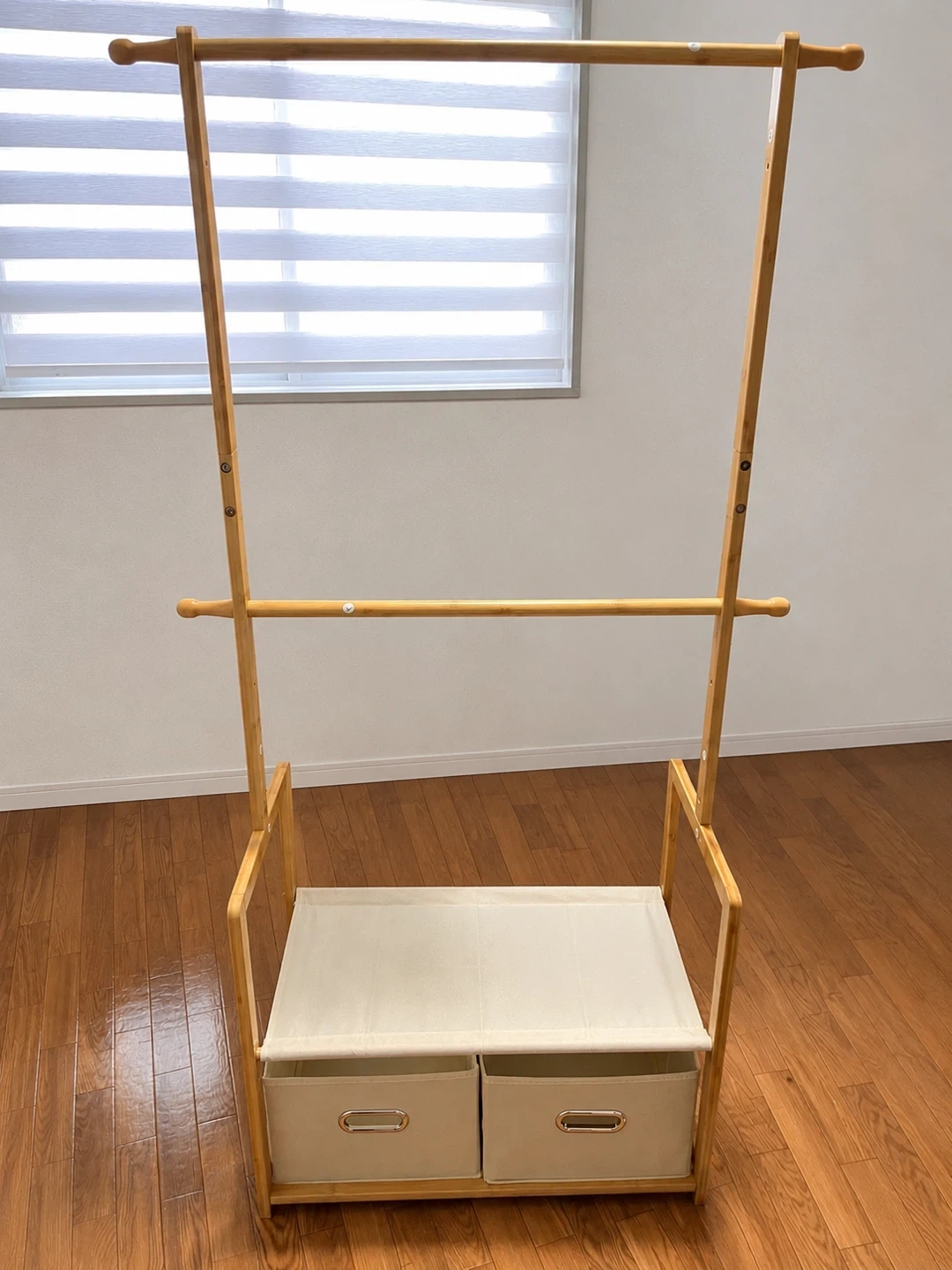 木製ハンガーラック 収納付き