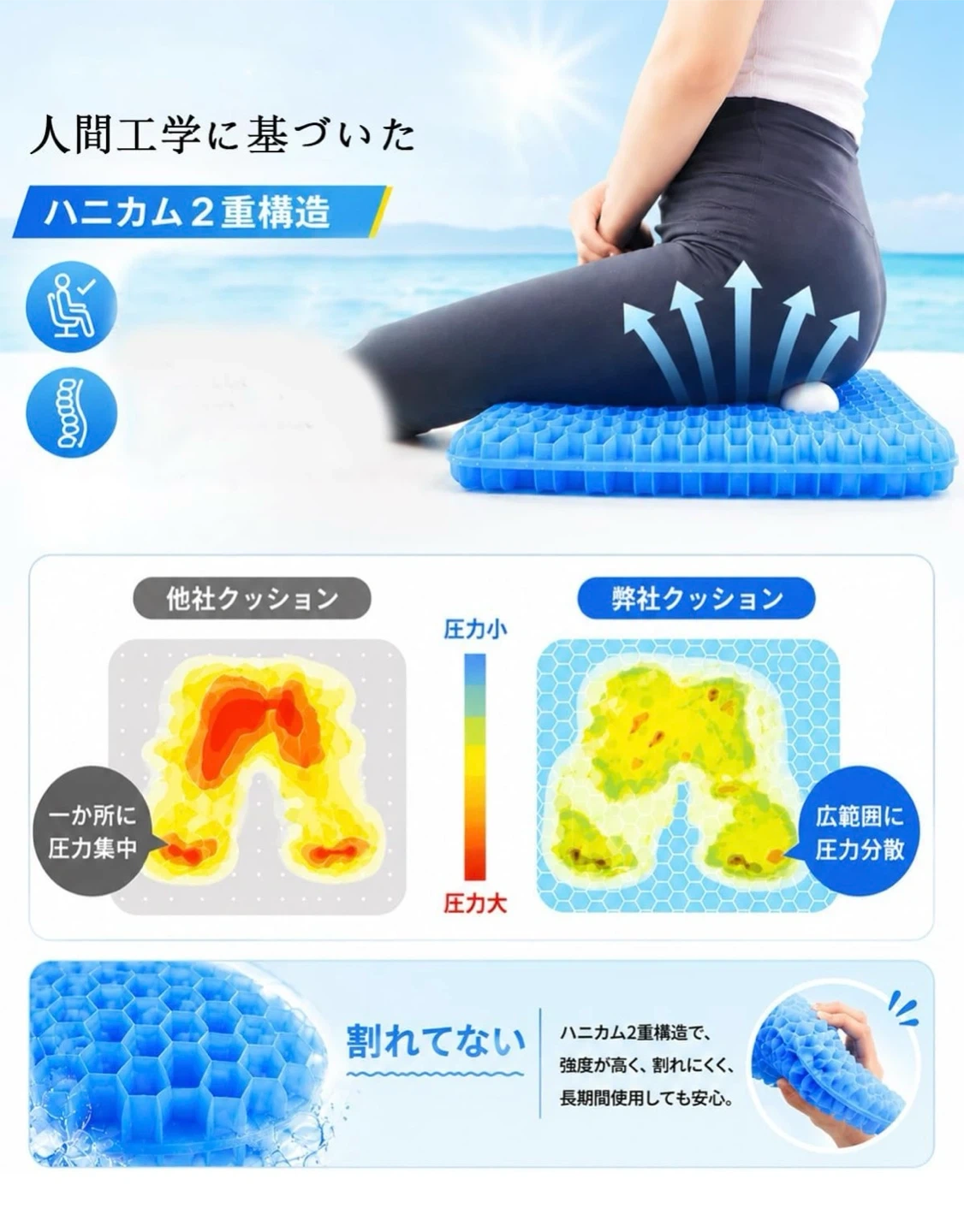 ハニカムゲルクッション カバー付の写真3枚目