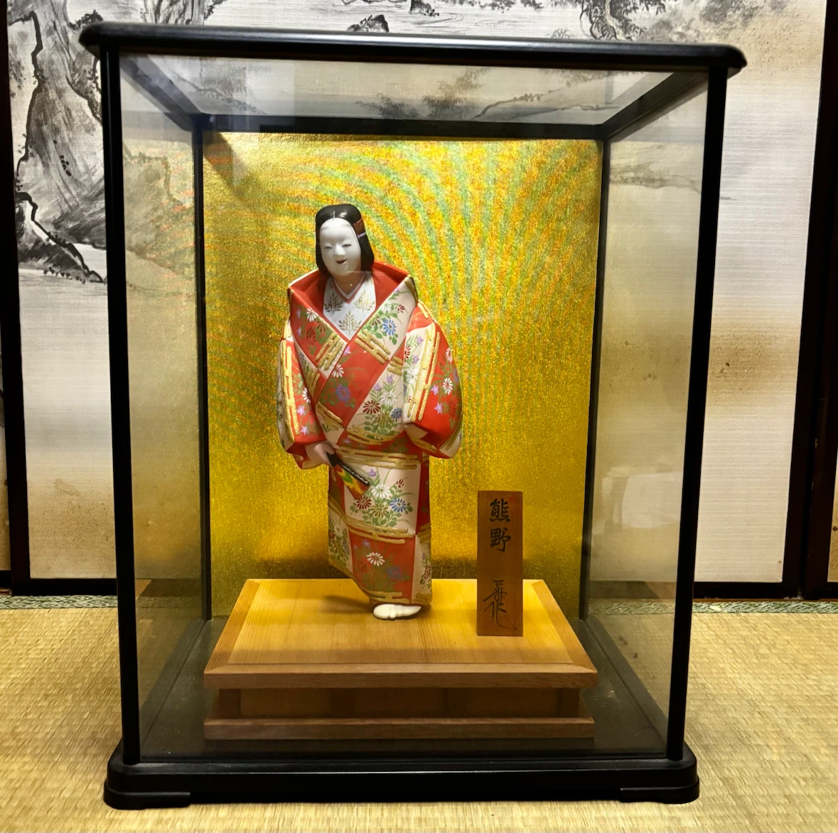 日本人形 熊野 舞 能　ガラスケース入り 伝統工芸 インテリア 置物の写真2枚目