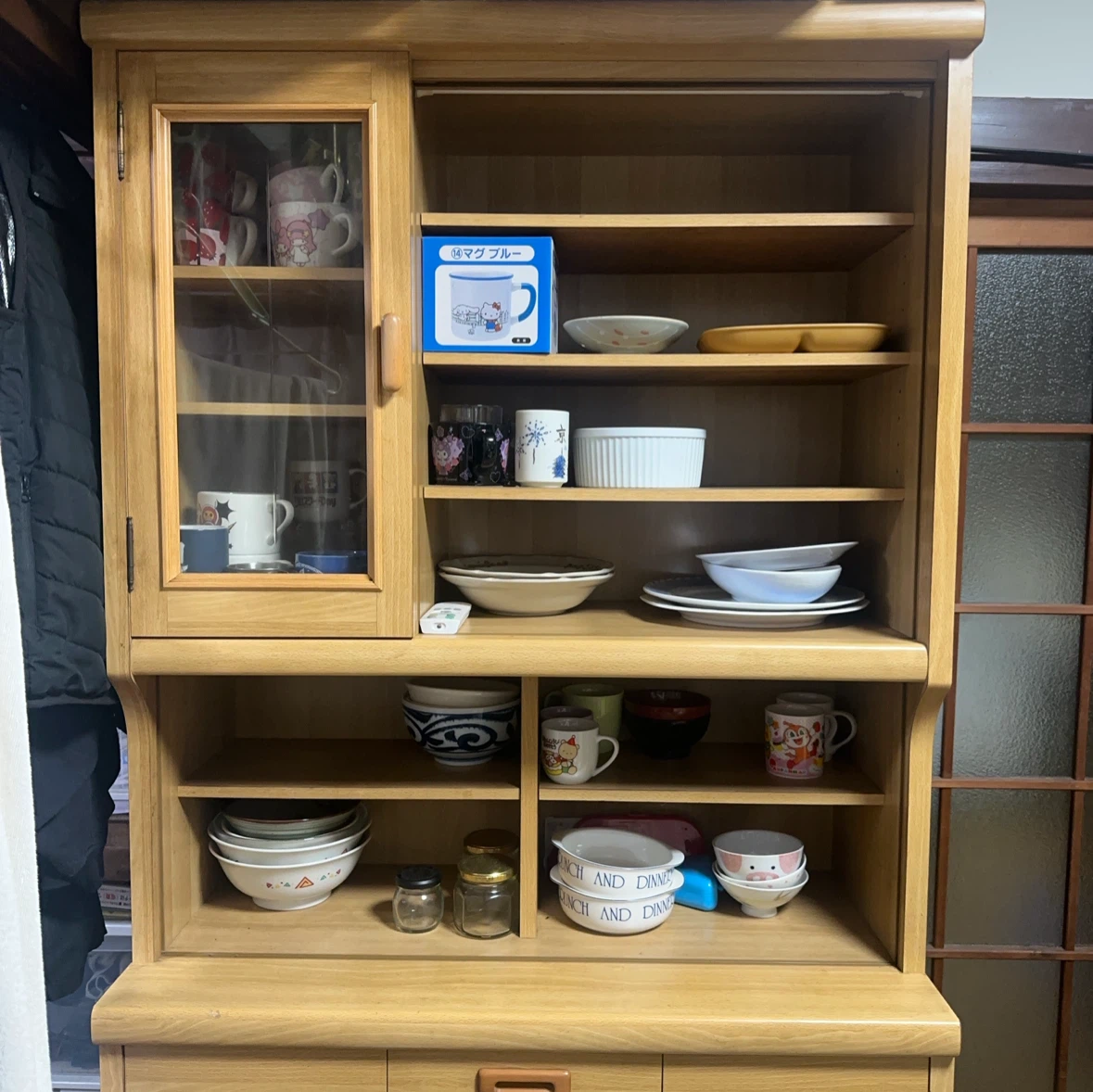 木製キッチンカウンター 食器棚 収納棚