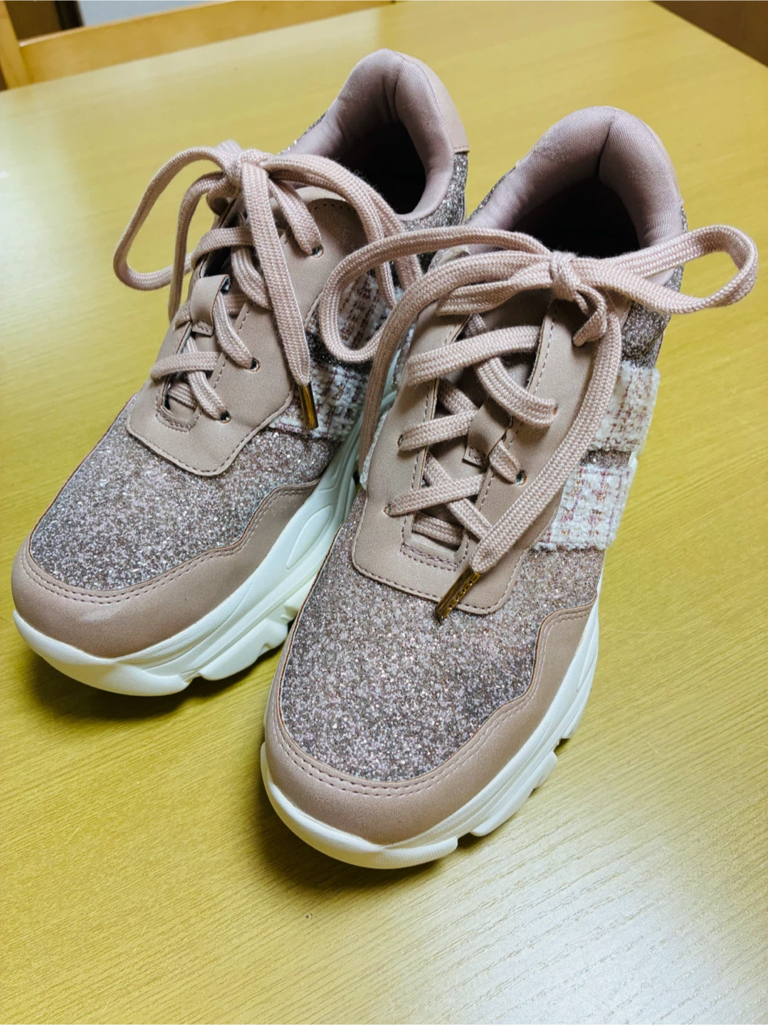 ラメ入り 厚底スニーカー ピンク