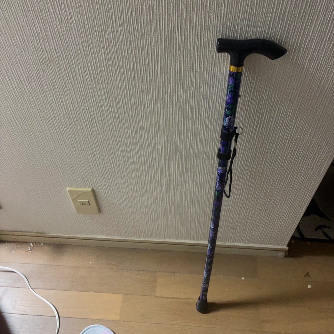 折りたたみ杖 花柄 パープル