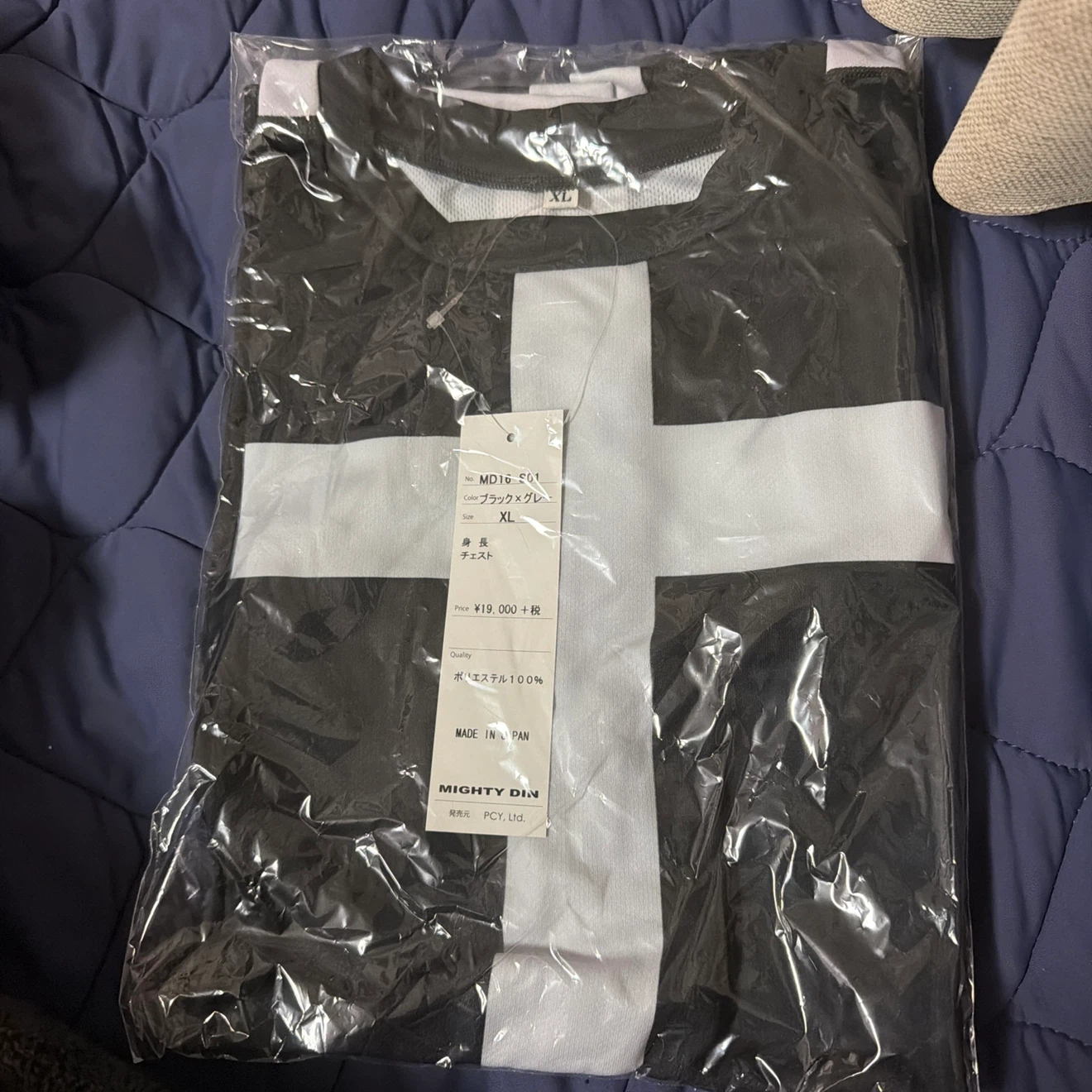 マイティディン クロス柄 Tシャツ ブラック×グレー XL