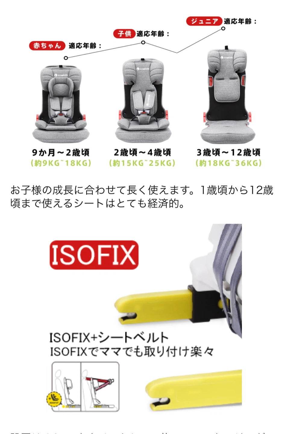 innokids チャイルドシート ジュニアシート【持ち運び便利】折りたためる　軽量コンパクトの写真6枚目