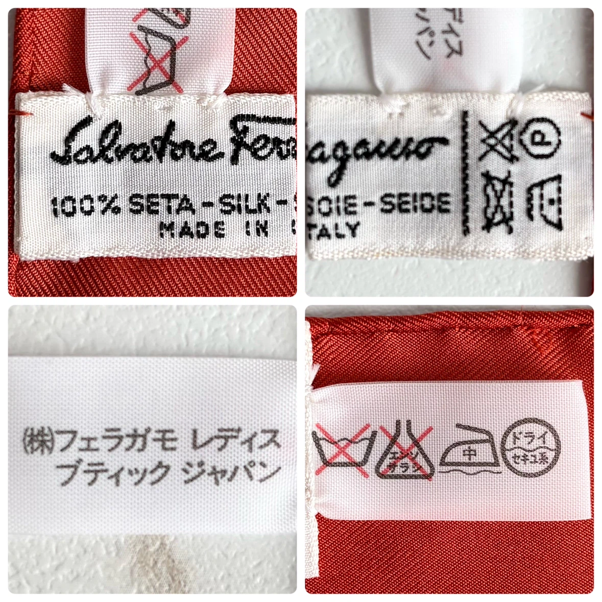 美品☆ Salvatore Ferragamo 大判シルクスカーフ 鳥&葉っぱ柄の写真8枚目
