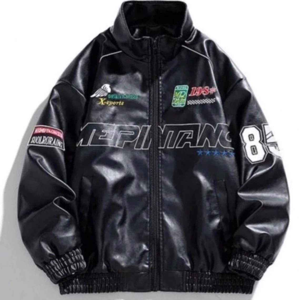 フェイクレザージャケットアウター バイクジャケット 黒　シーイン