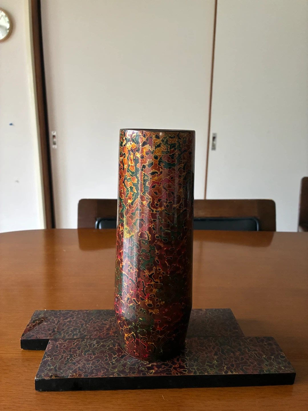 津軽塗　花瓶  花入　飾り台付き