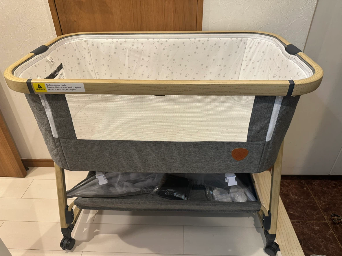 ベビーベッド ゆりかごモード付 グレー