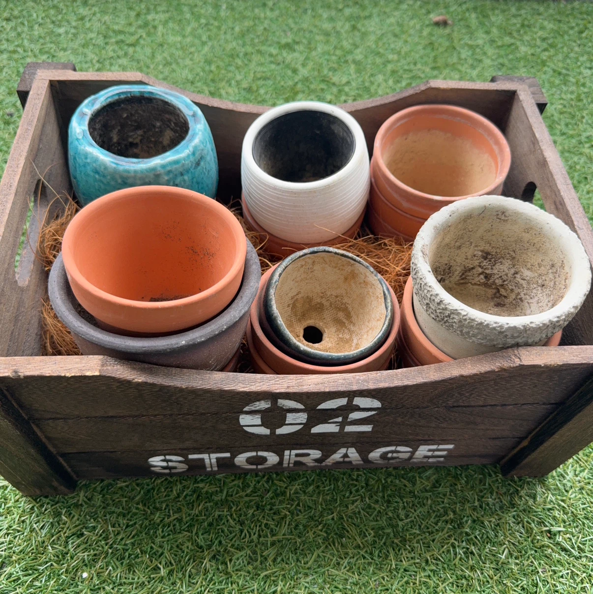 植木鉢16点セット 木製収納ボックス付き