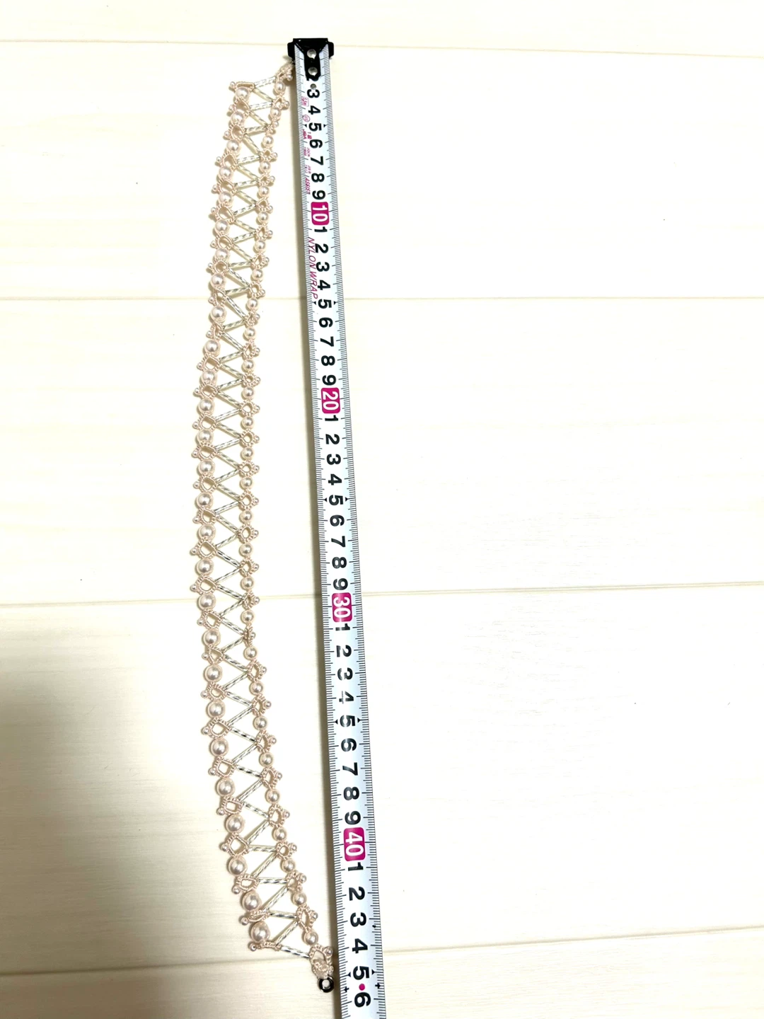 【美品】パール調 ビーズステッチ チョーカー ネックレス つけ襟風 約45cmの写真2枚目