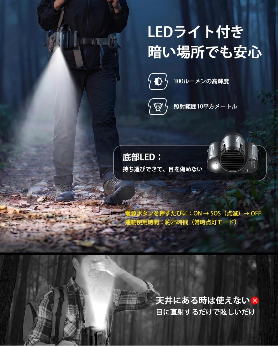 多機能ポータブルファン YW-B30 LEDライト付きの写真7枚目