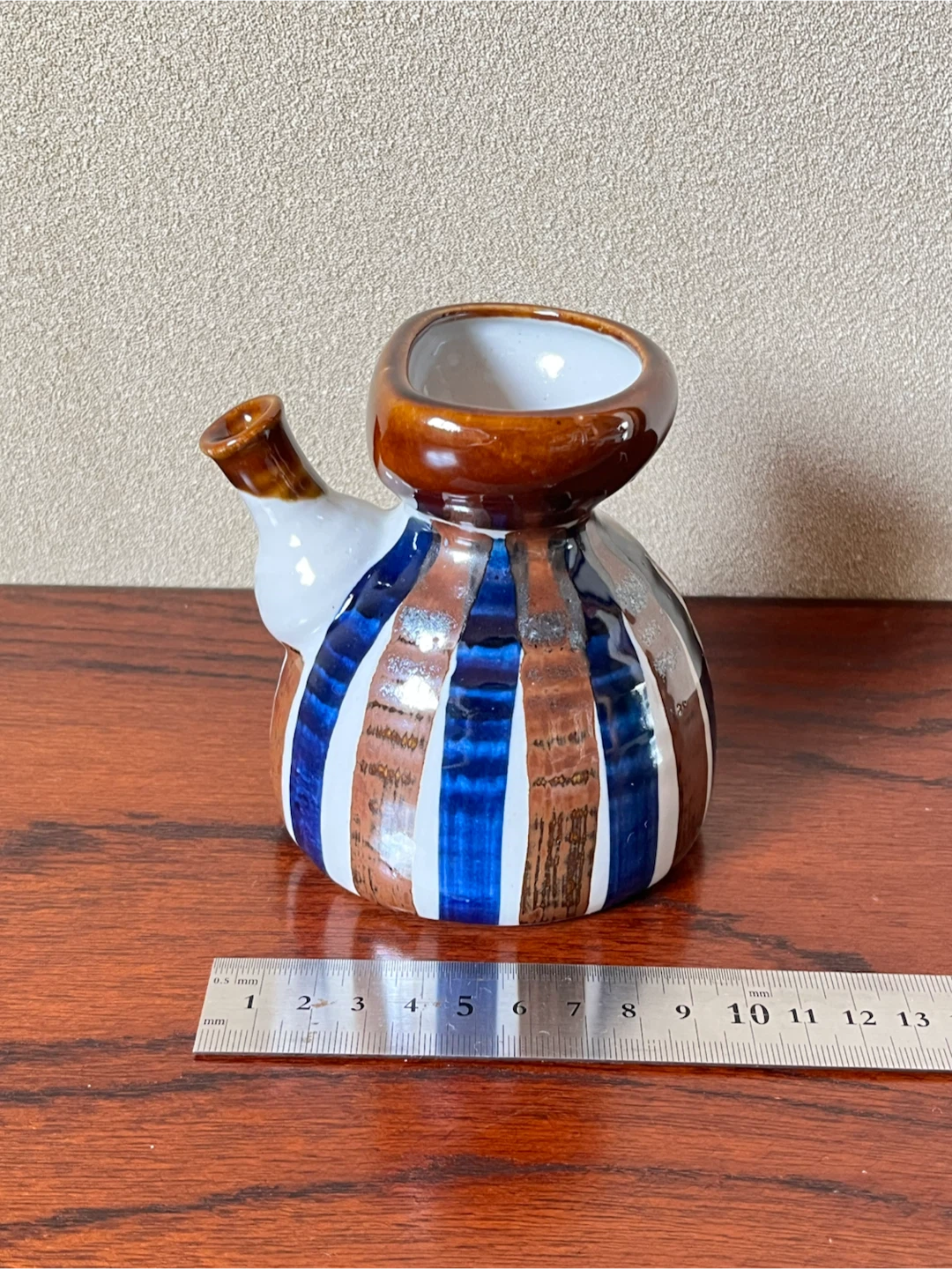 陶器製 片口 酒器 徳利 青茶ストライプ