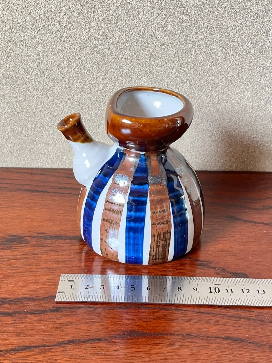 陶器製 片口 酒器 徳利 青茶ストライプ