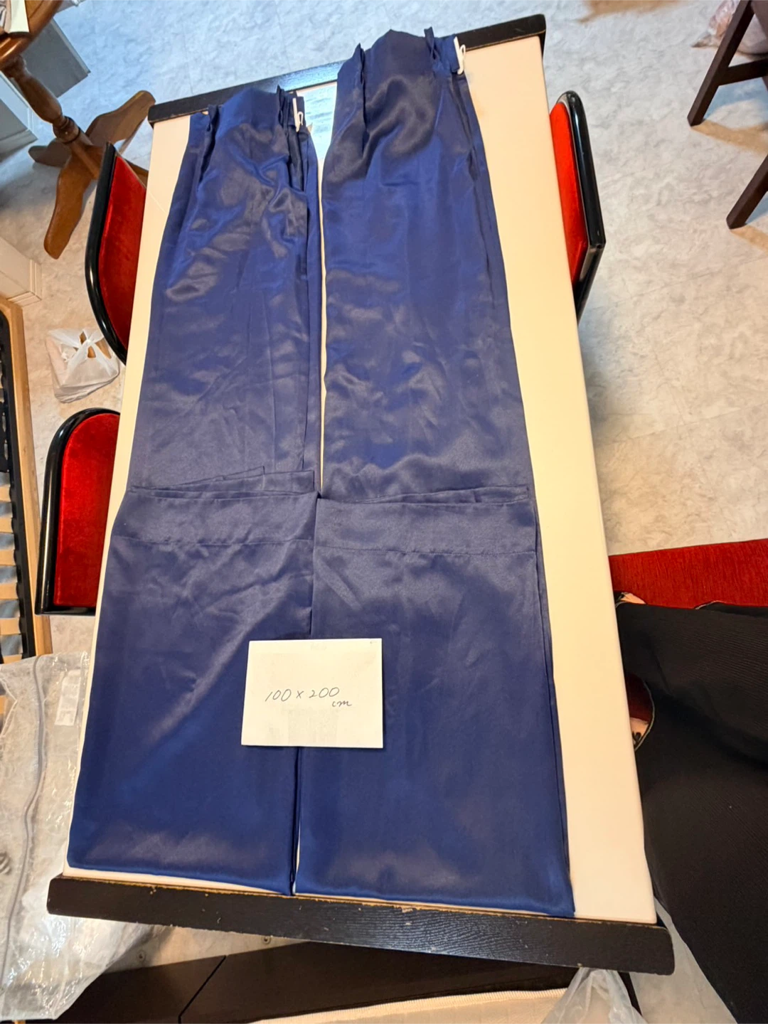 薄め　無地カーテン ネイビー 2枚組 100×200cm