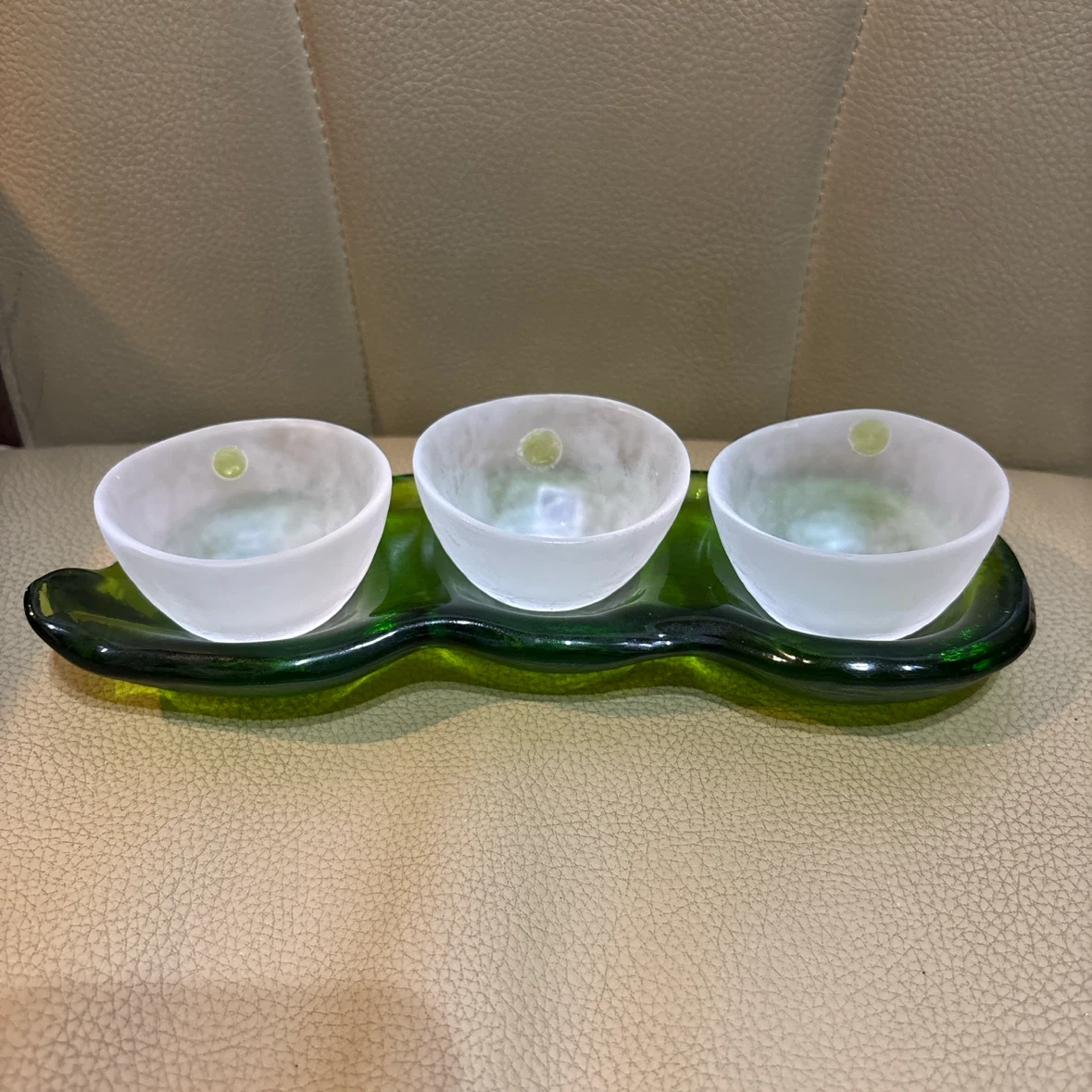 ガラス製 小鉢 3連プレートセット グリーン