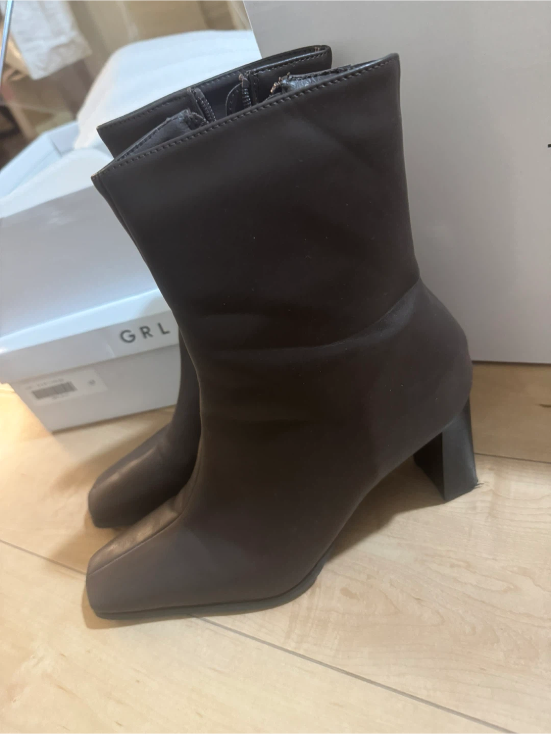 〖新品〗スクエアトゥショートブーツ┊ブラウン24.0の写真2枚目