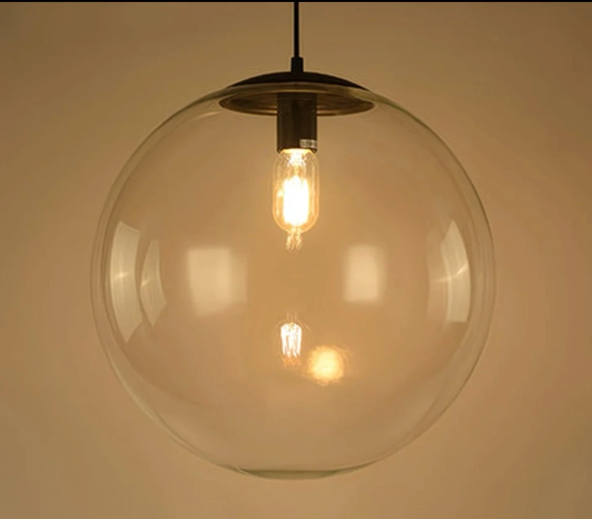 新品未開封 ガラスペンダントライト 25cm 透明 三色切替 LED電球付き 吊下げ灯
