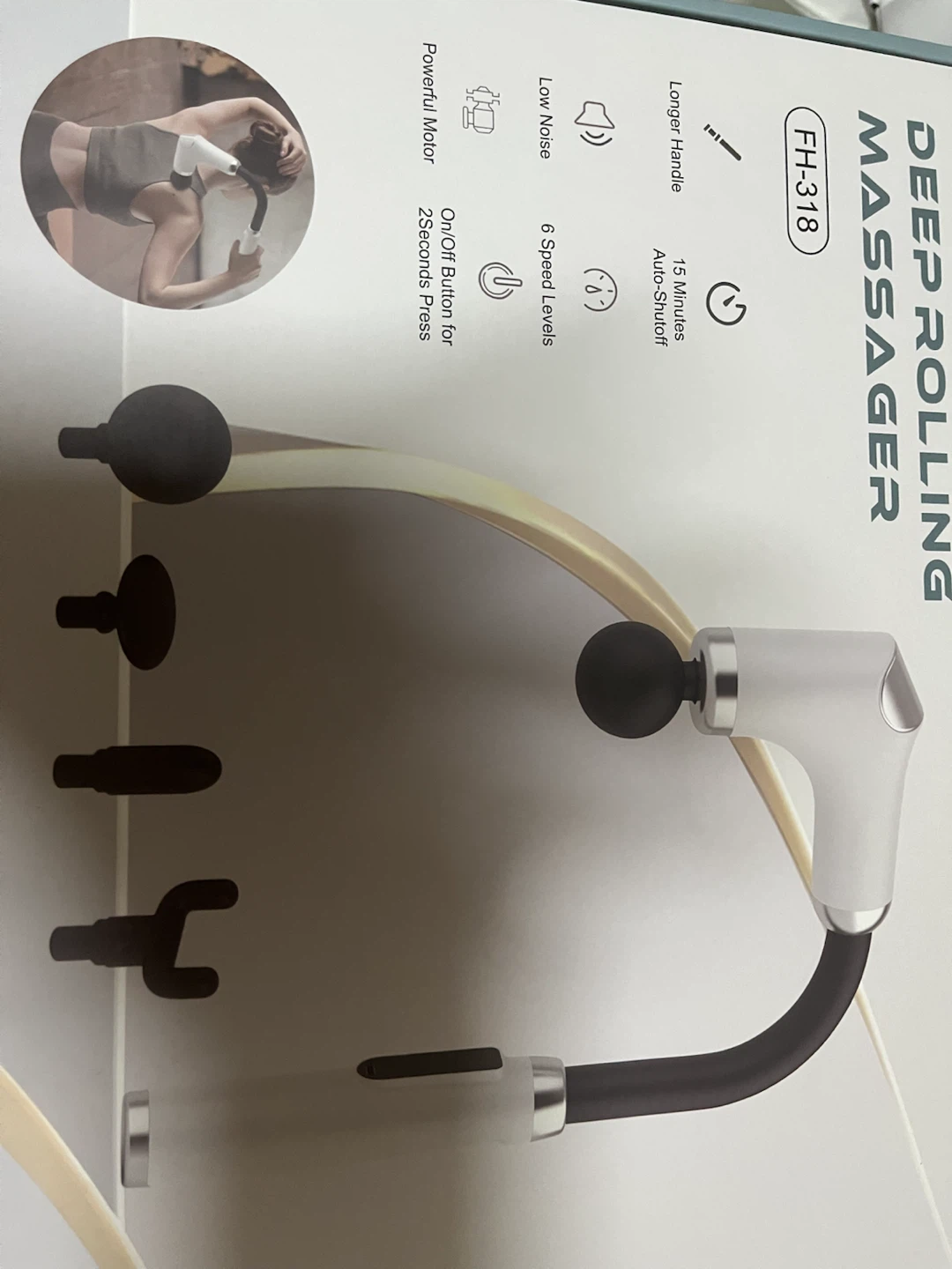 新品未使用　曲がるアーム付き筋膜リリースガン　6段階調整　4種アタッチメント付きの写真3枚目