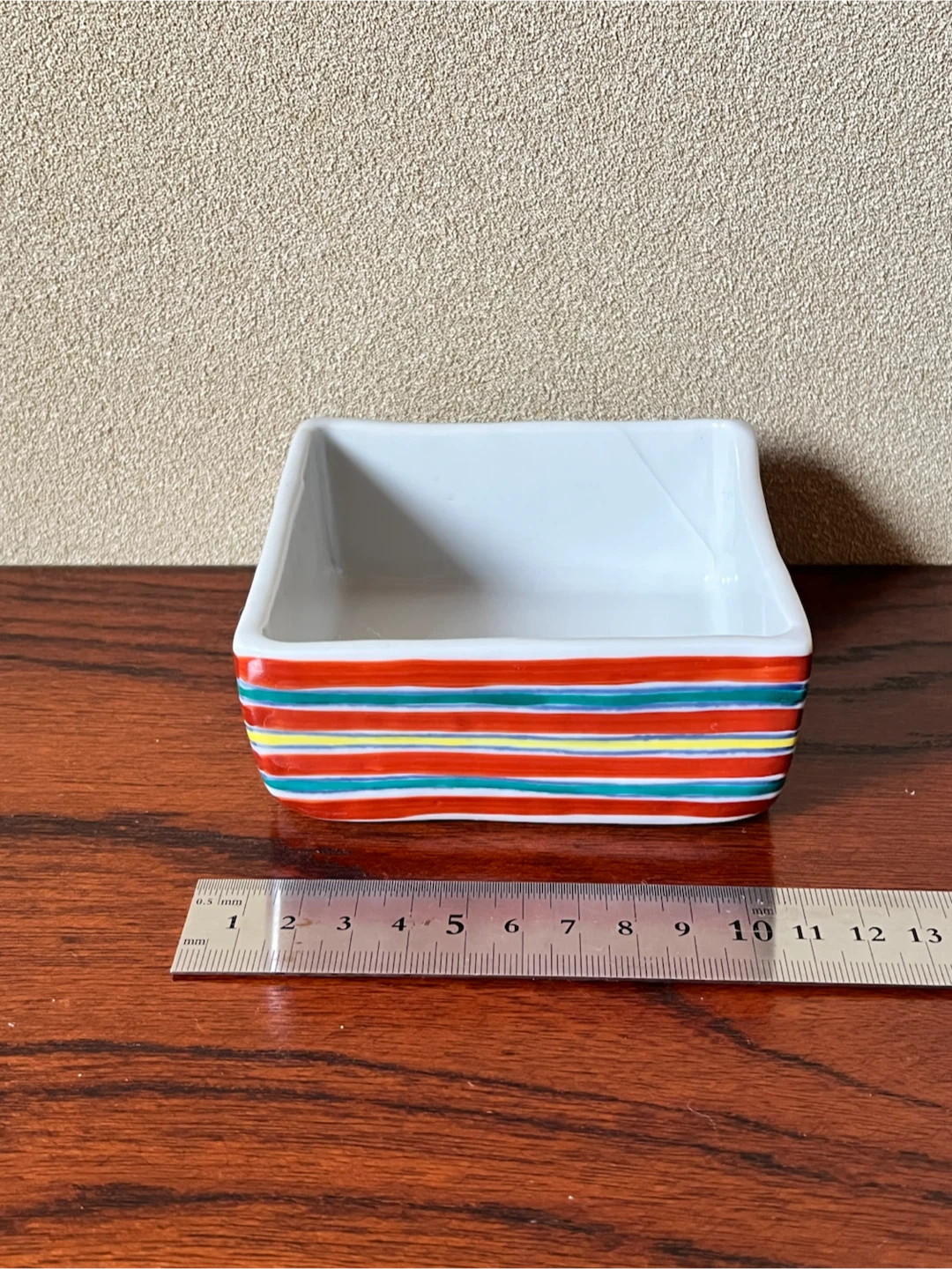 陶器 四角小鉢 ボーダー柄