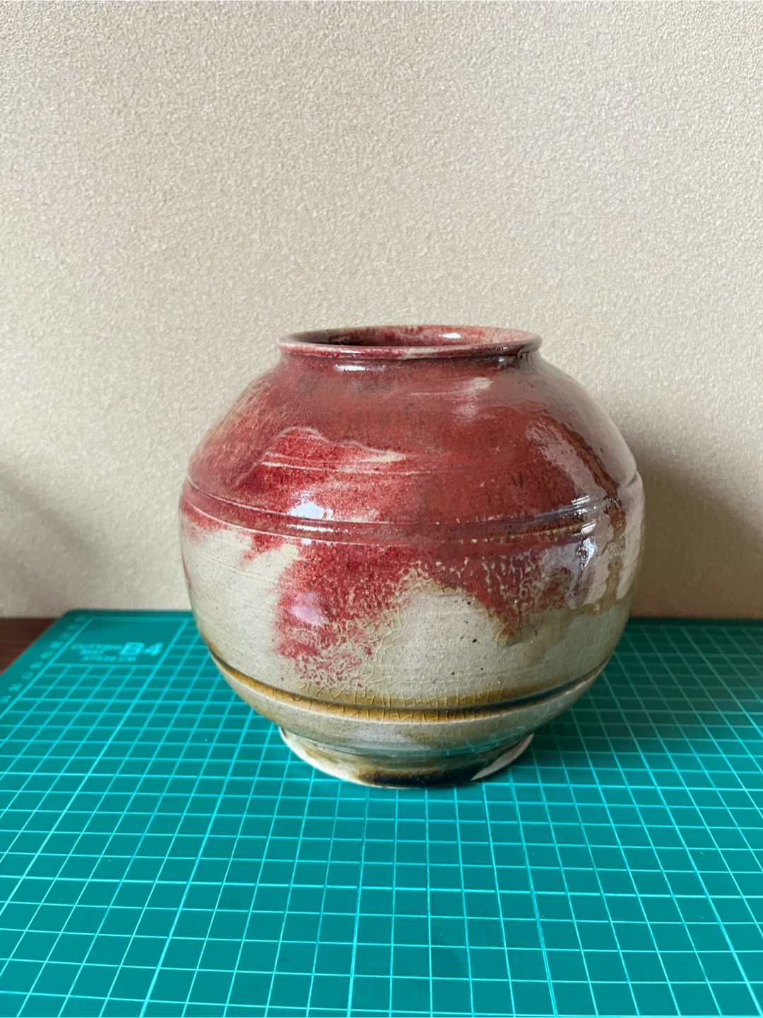 陶器 花瓶 壺 赤色 貫入入り