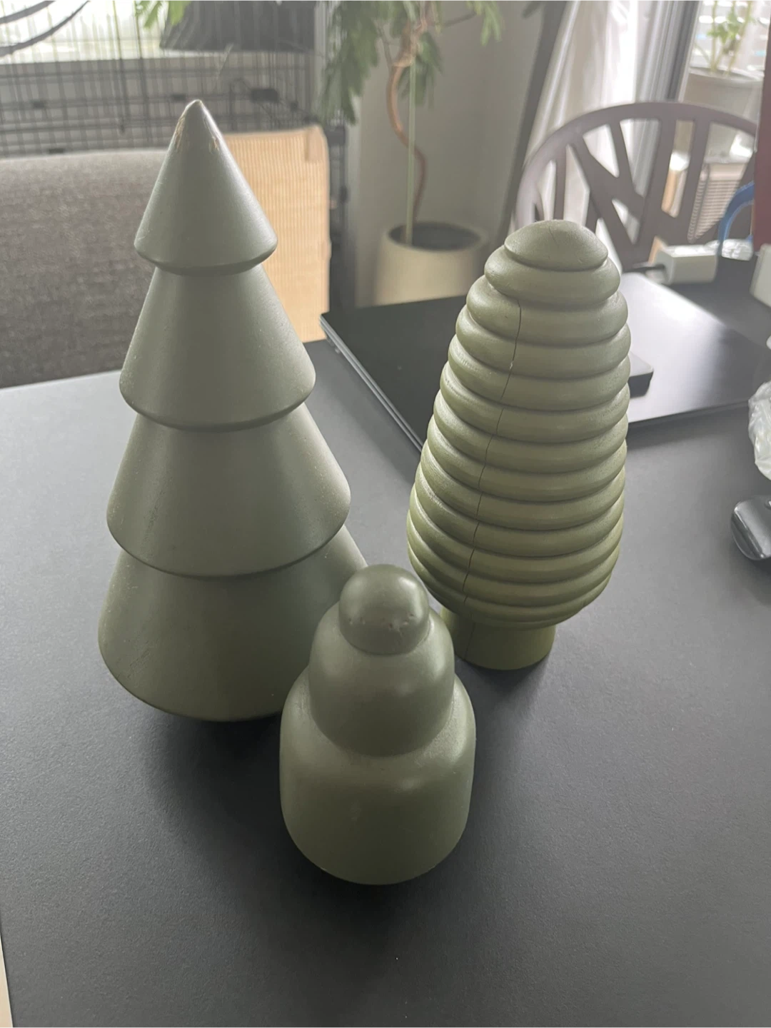 木製オブジェ 3点セット グリーン 北欧風