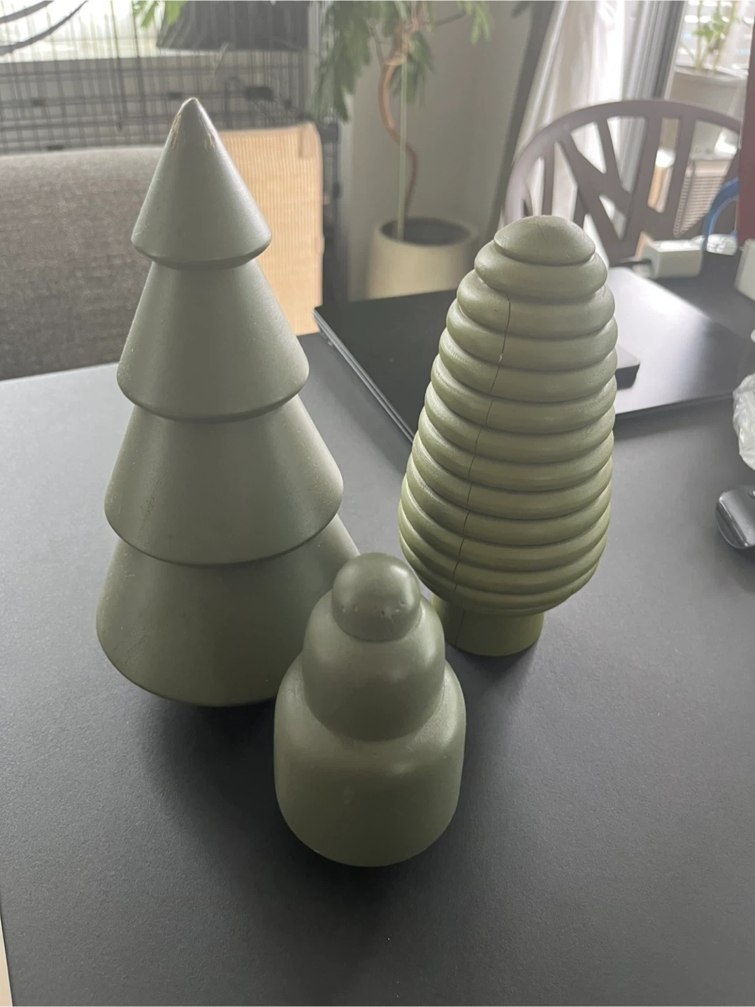 木製オブジェ 3点セット グリーン 北欧風