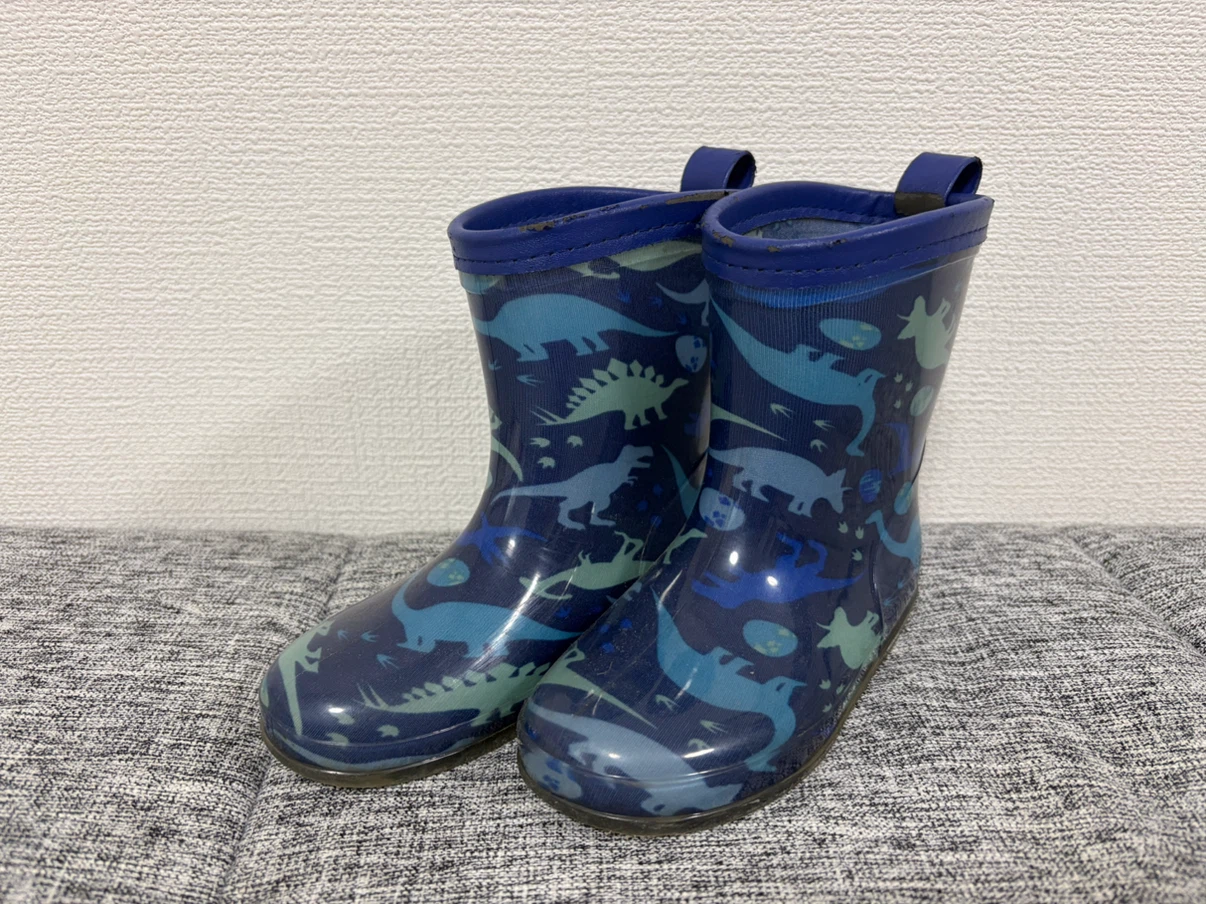 恐竜柄 キッズレインブーツ ブルー 17.0cm