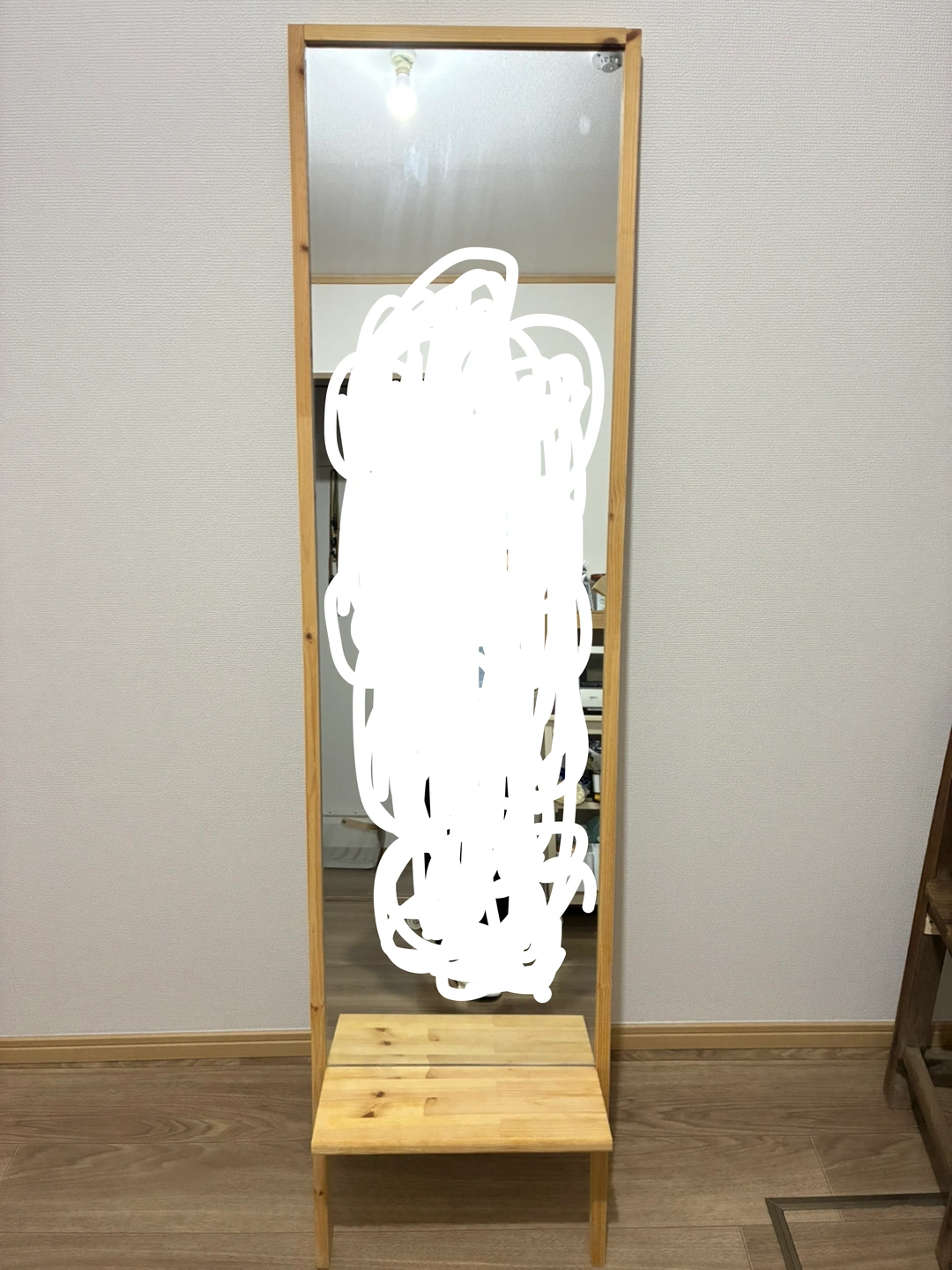 木製フレーム スタンドミラー 姿見 棚付き