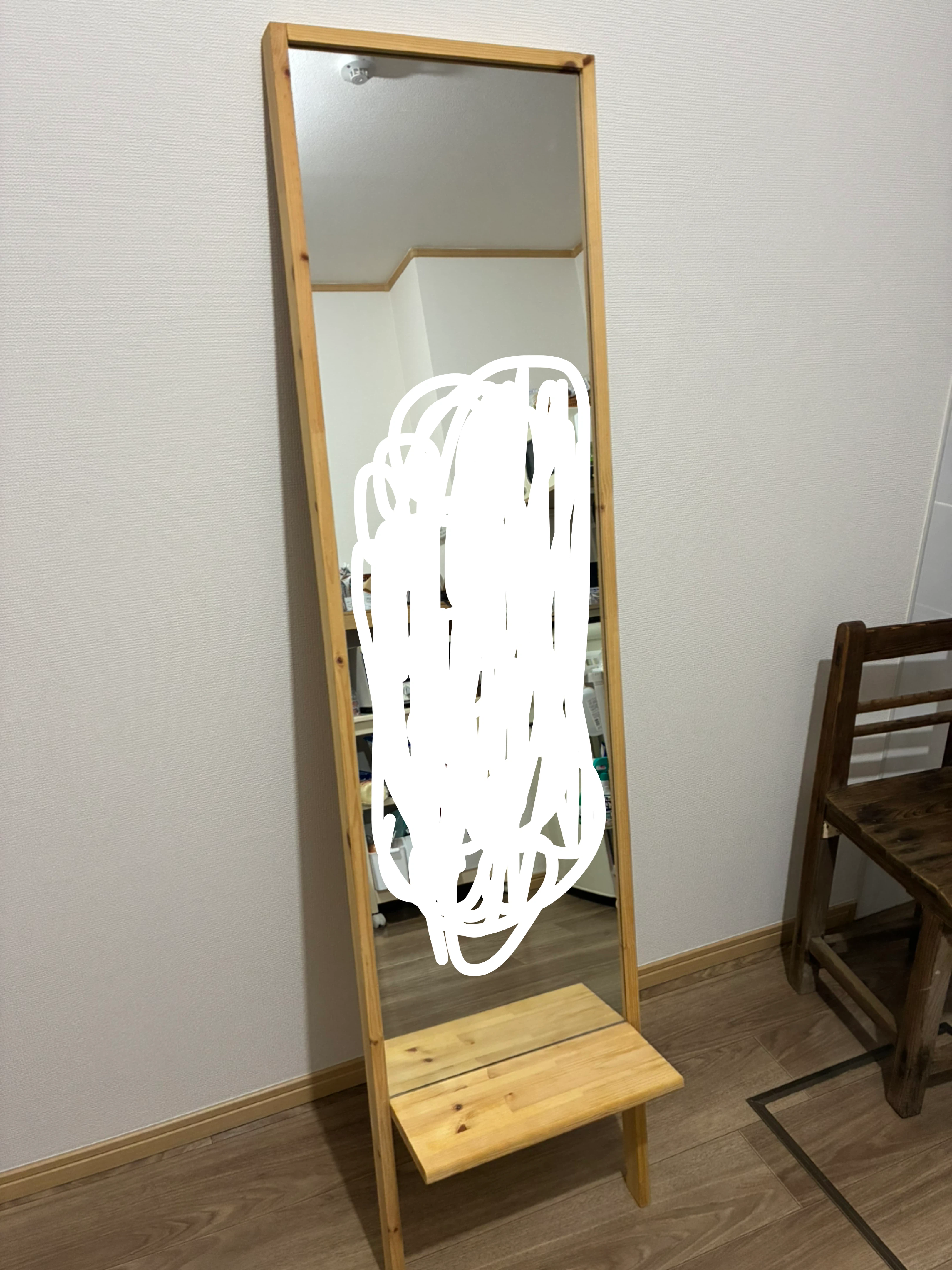 木製フレーム スタンドミラー 姿見 棚付きの写真2枚目