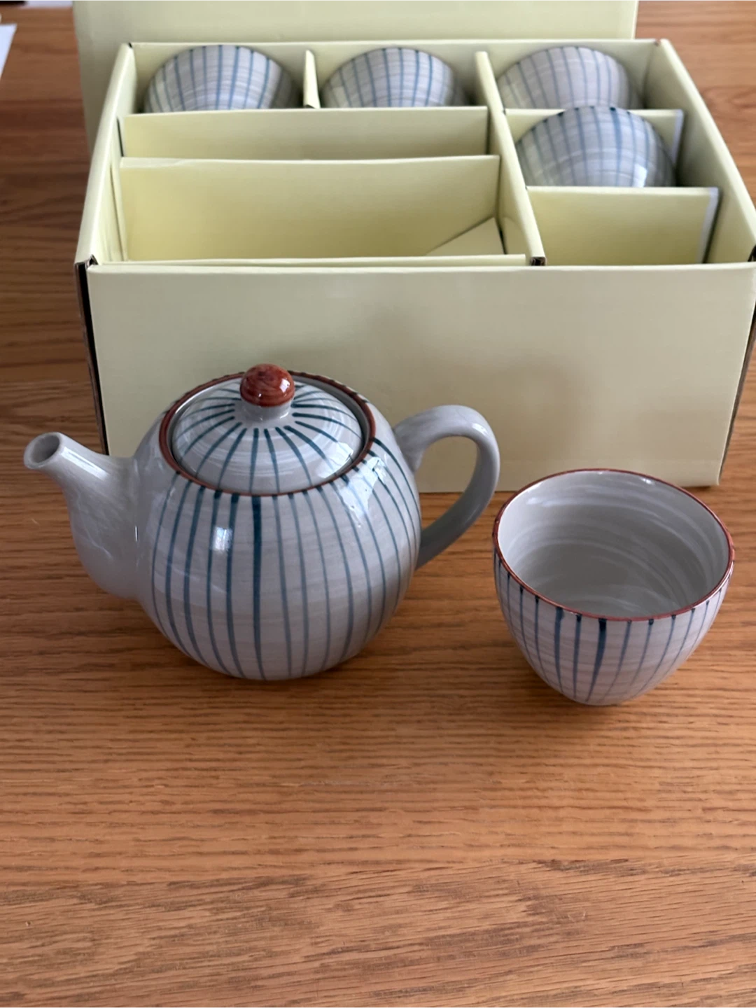 【未使用】手描の器 茶器揃（急須1＋湯呑5客）箱付きの写真2枚目
