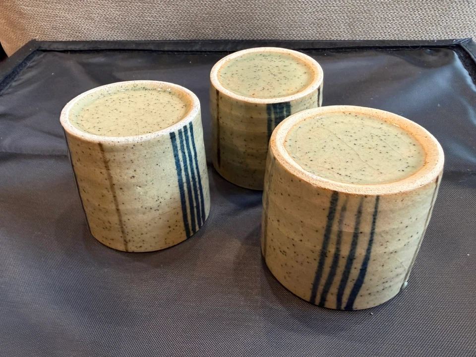 【ヴィンテージ】作家物 湯呑み・陶器フリーカップ 3個セット（ストライプ柄）の写真3枚目