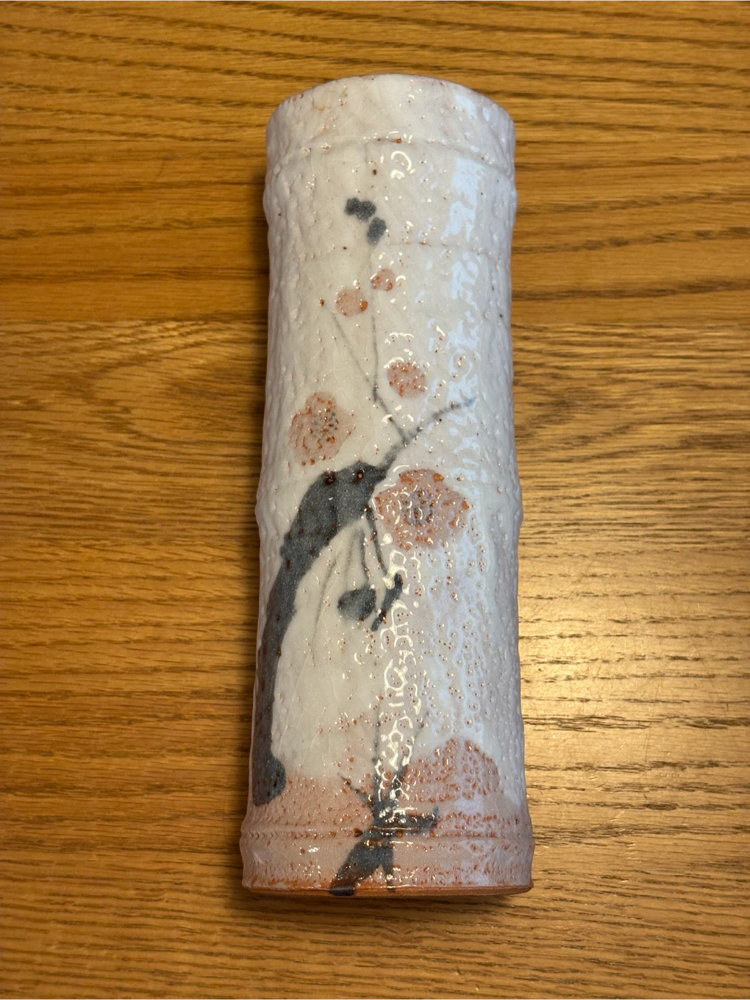 美濃焼 志野 花器 花瓶 竹型 花入 筒型 陶芸 梅図