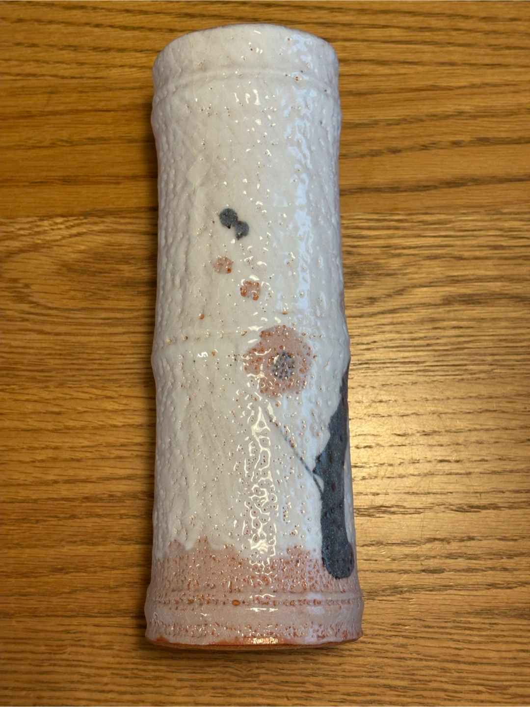 美濃焼 志野 花器 花瓶 竹型 花入 筒型 陶芸 梅図の写真3枚目