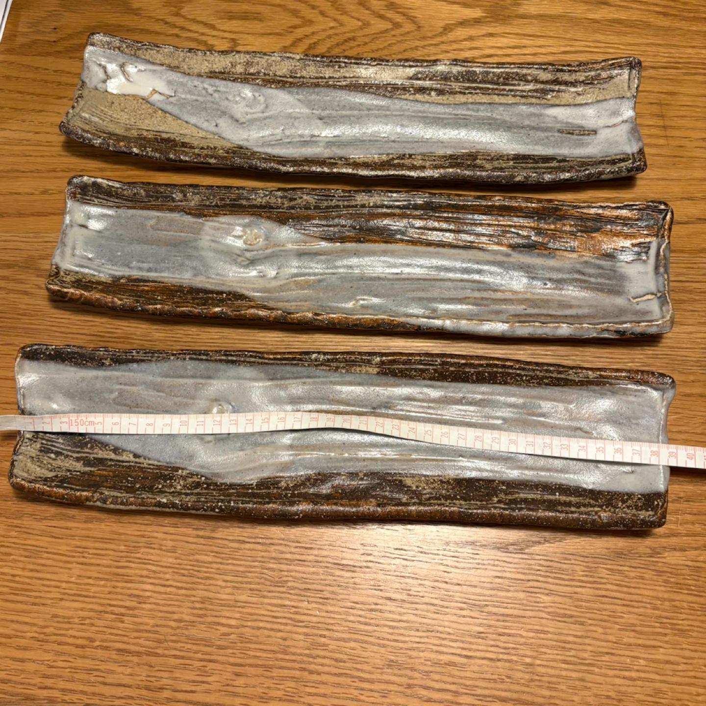 【銘あり】長角皿 3客セット 刷毛目 秋刀魚皿の写真2枚目