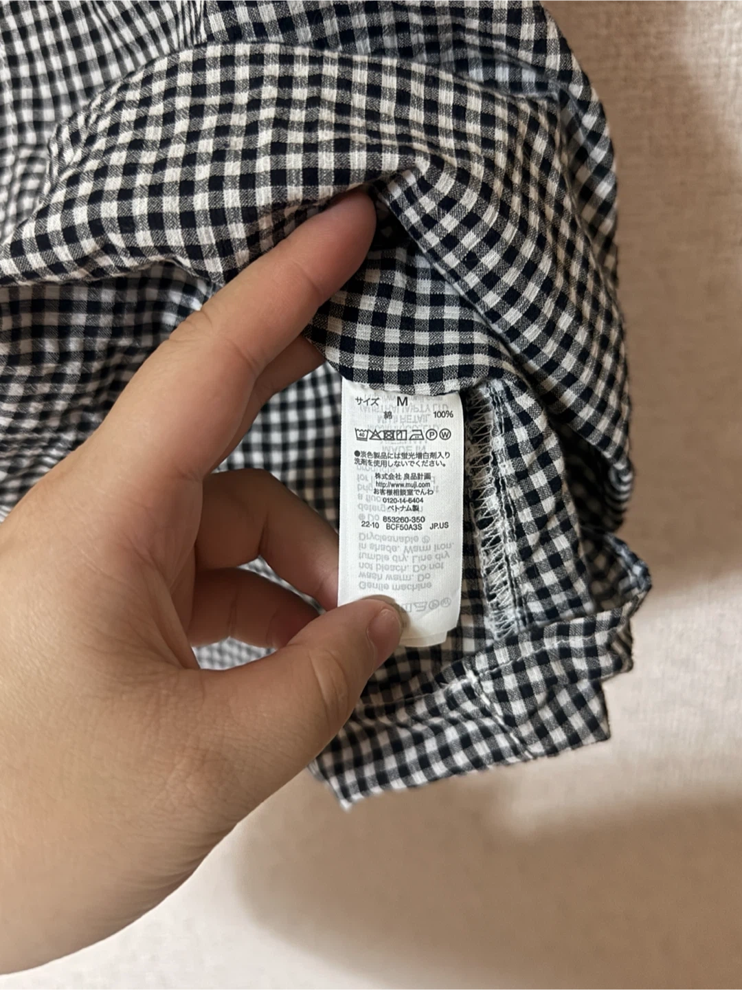 無印良品 ギンガムチェックブラウス Mサイズの写真2枚目