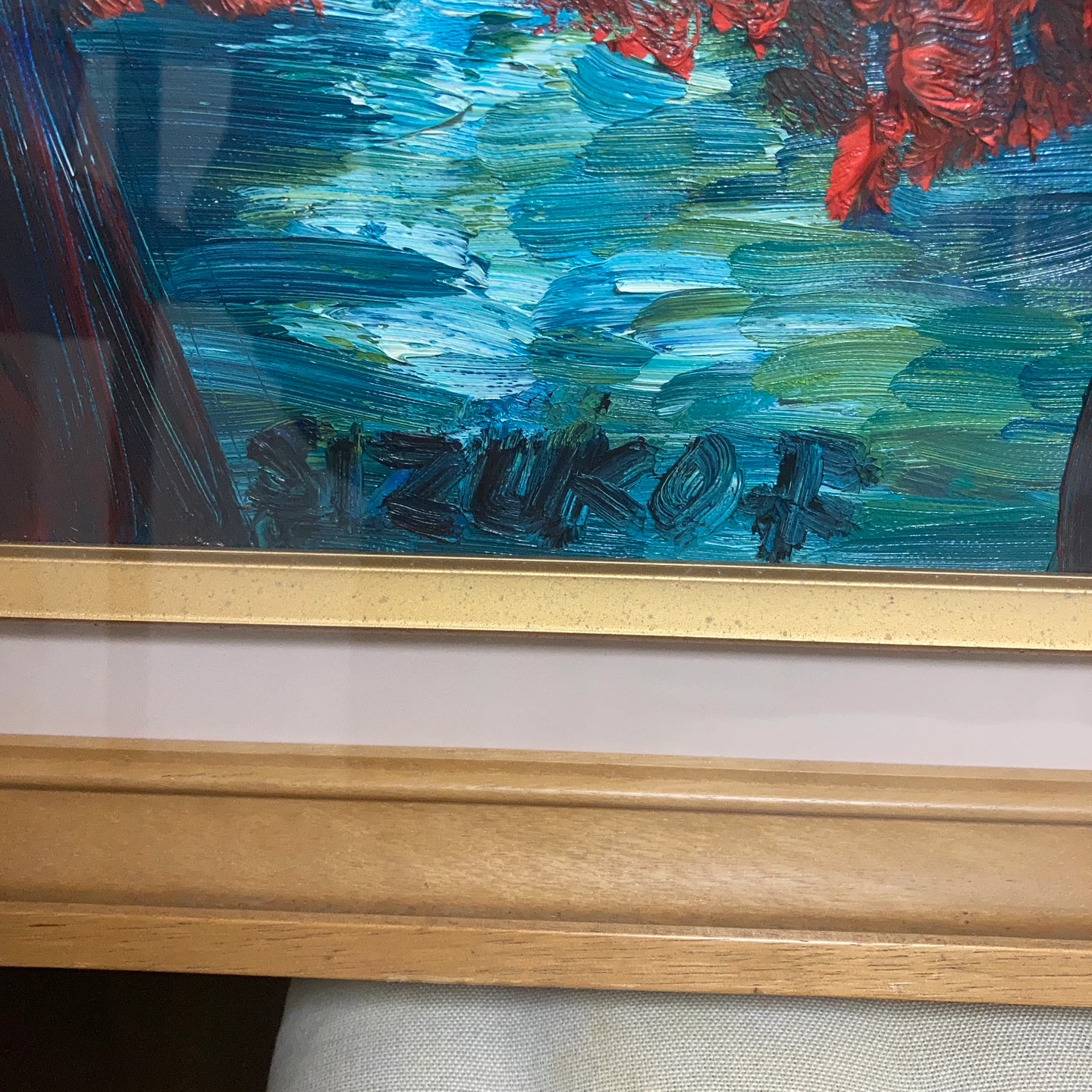 福島静子．作　油絵 紅葉の風景画 額縁付きの写真4枚目
