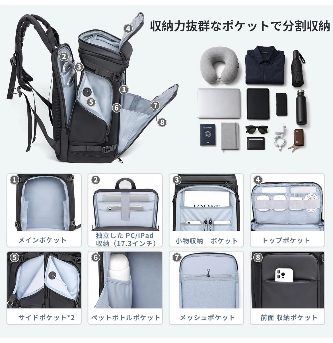 【新品未使用】 スクエア型リュックサック ビジネスリュック 防災リュックの写真4枚目