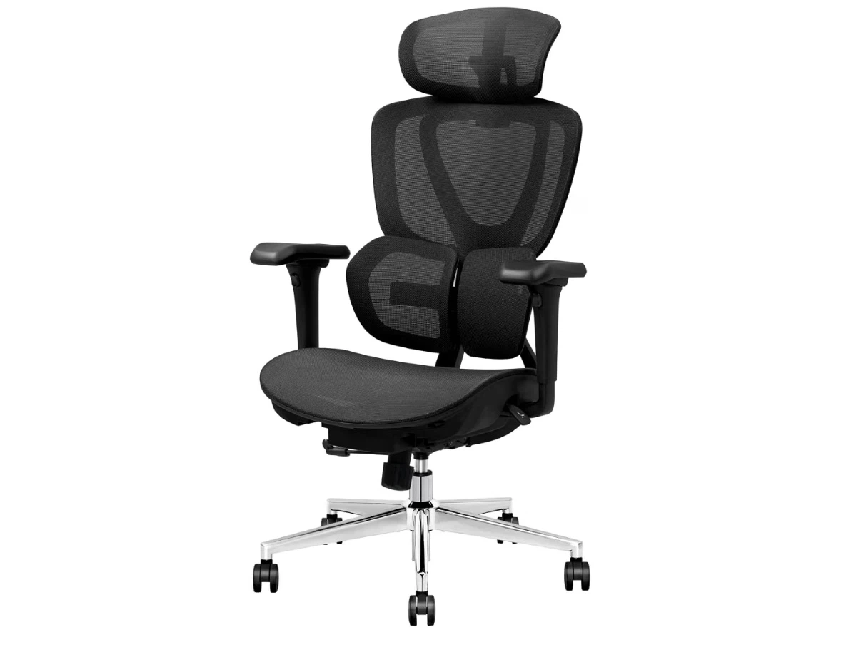 オフィスチェア メッシュ ヘッドレスト付き ブラック
