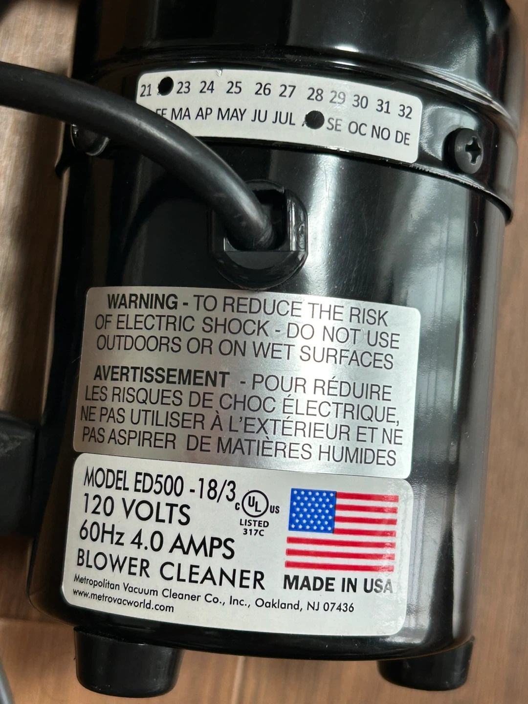 【プロ仕様】 MetroVac DataVac ED-500-ESD 静電気防止仕様 電動エアダスター 本体のみの写真4枚目