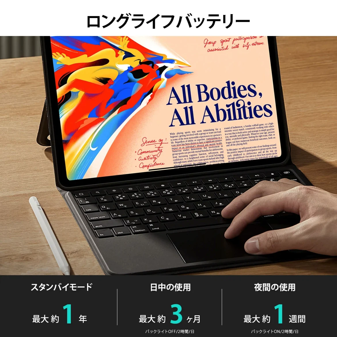 【美品】ESR iPad キーボードケース Ascend 11インチ用 日本語配列 ブラック（型番6B019）の写真6枚目