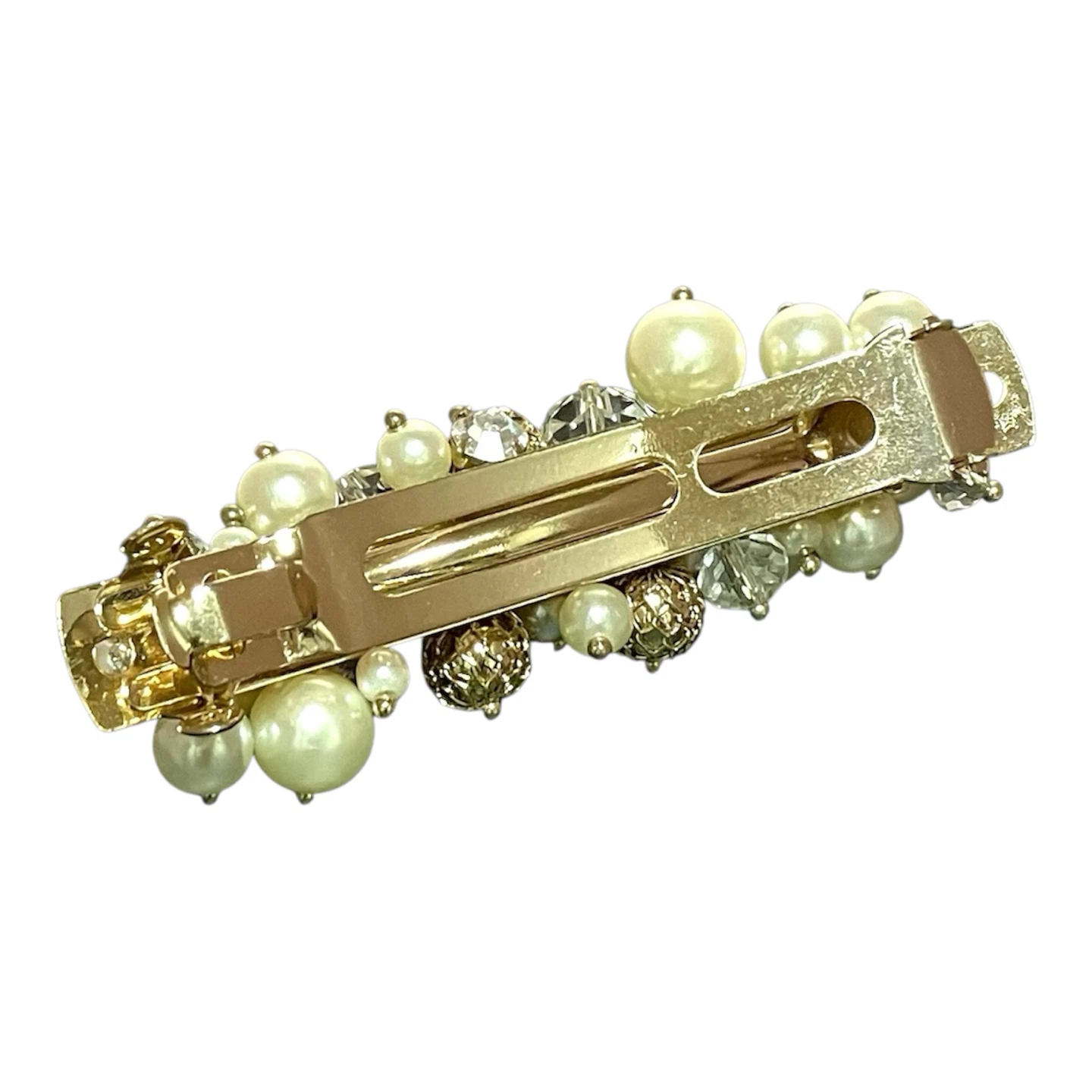 【美品】大小パール ビーズ ラインストーン バレッタ 大きめ ヘアクリップ ヘアアクセサリーの写真3枚目