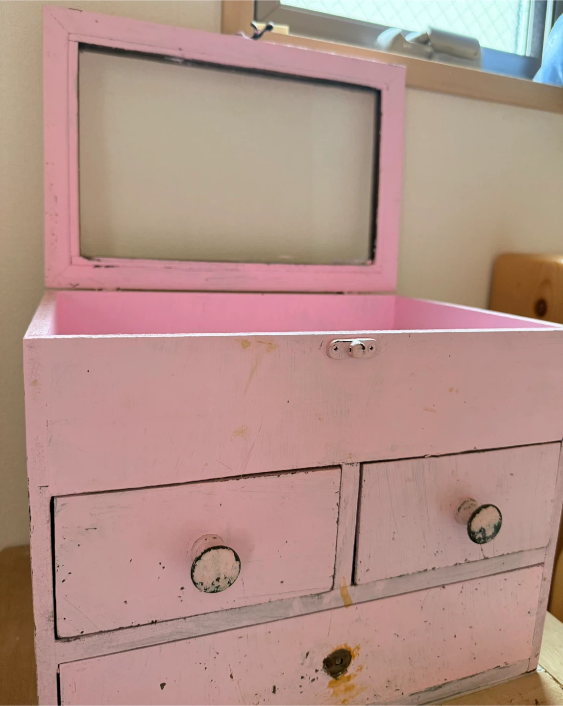 木製ジュエリーボックス ピンク 3段収納の写真2枚目