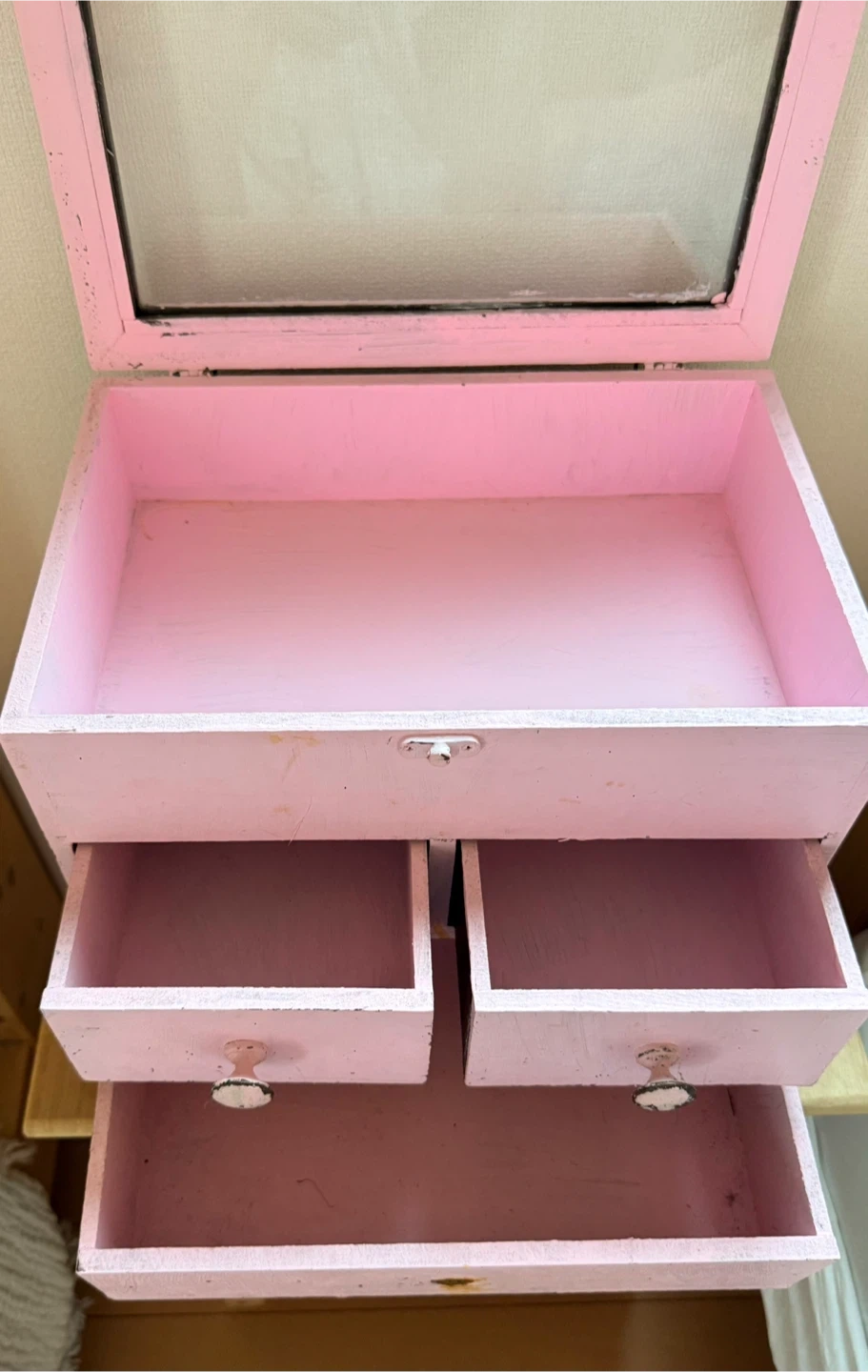 木製ジュエリーボックス ピンク 3段収納の写真3枚目
