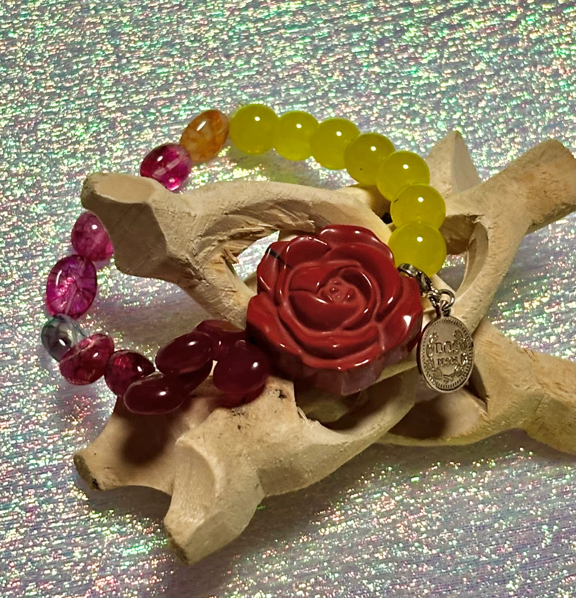 天然石　薔薇　ブレスレット　ジャスパー　アゲート　パワーストーン　情熱　金運の写真2枚目