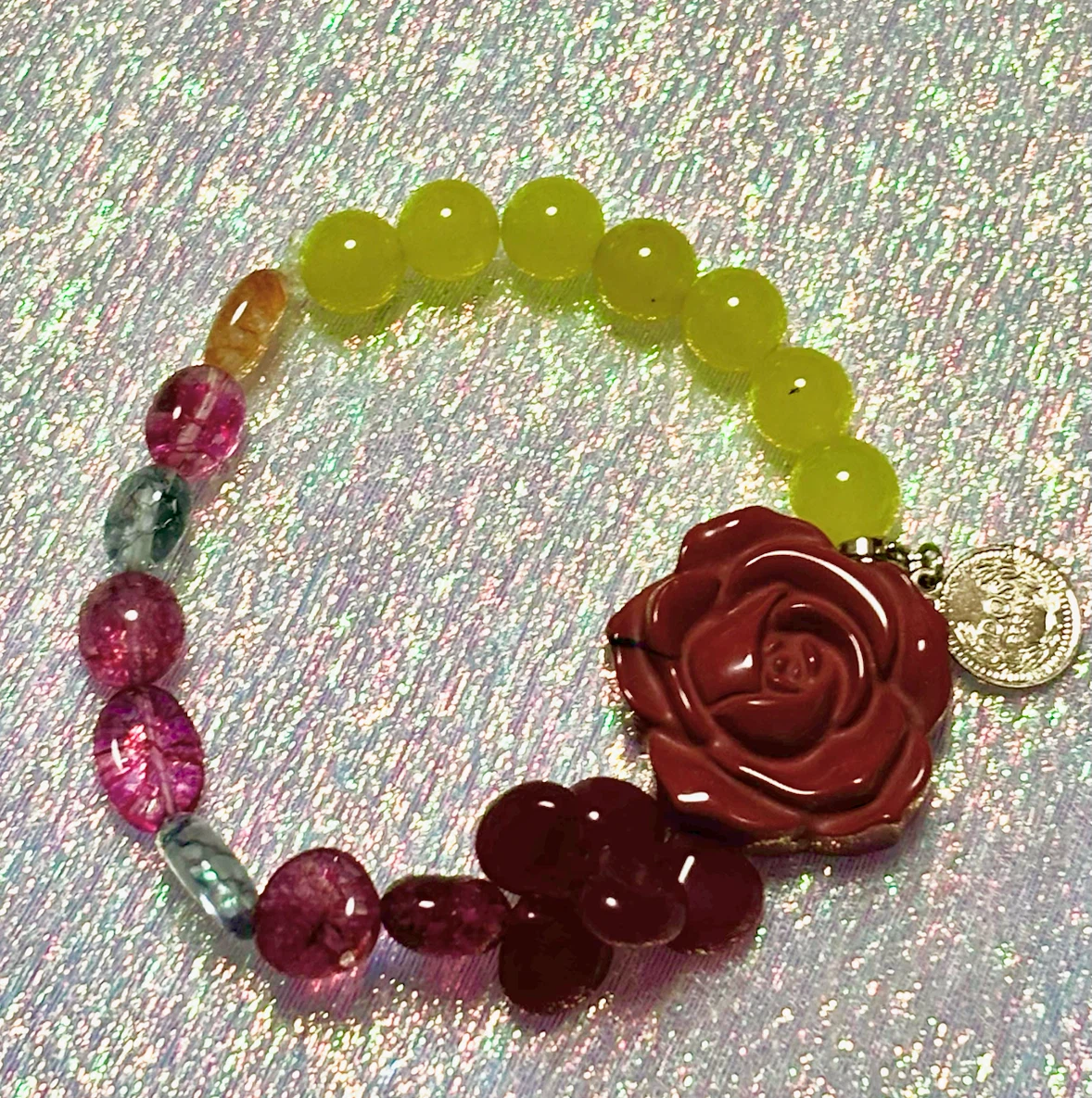 天然石　薔薇　ブレスレット　ジャスパー　アゲート　パワーストーン　情熱　金運の写真5枚目