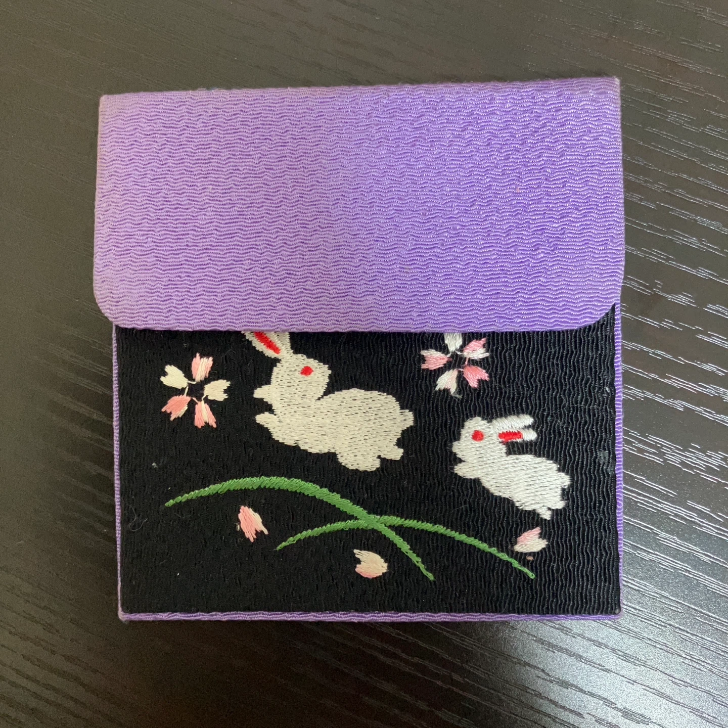 うさぎ刺繍 油取り紙ケース 紫 黒 和風